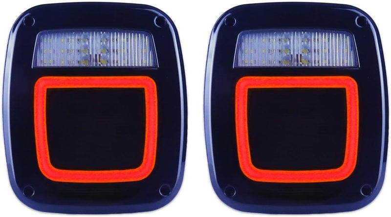 XtraGlow Smoked Halo Tail Lights Square Rear Combination Tail Lights Lamps Assembly Replacement for 1979-2006 Wrangler TJ YJ CJ5 CJ7 with Passenger and Driver Side Marker Stop Turn Signal Brake Lights, 2Pcs - Image 1